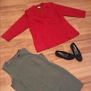 Bright Red Jacket & Gray Sheath Dress Size 18